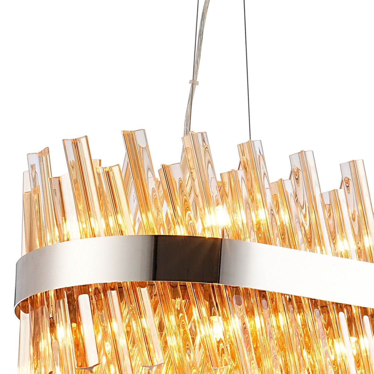 Kelly Twenty Four Light Oblong Pendant in Polished Nickel & Amber Glass