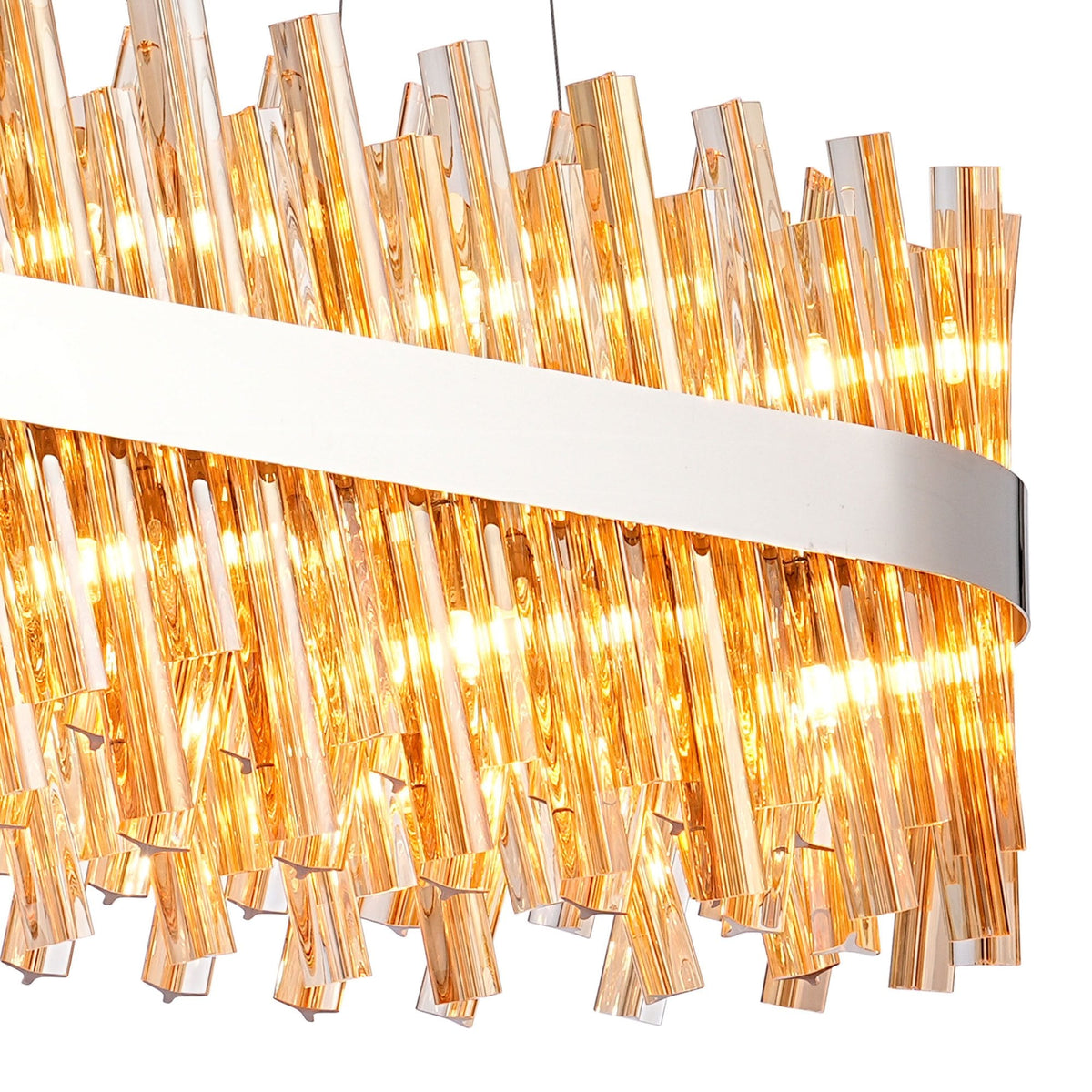 Kelly Twenty Four Light Oblong Pendant in Polished Nickel & Amber Glass