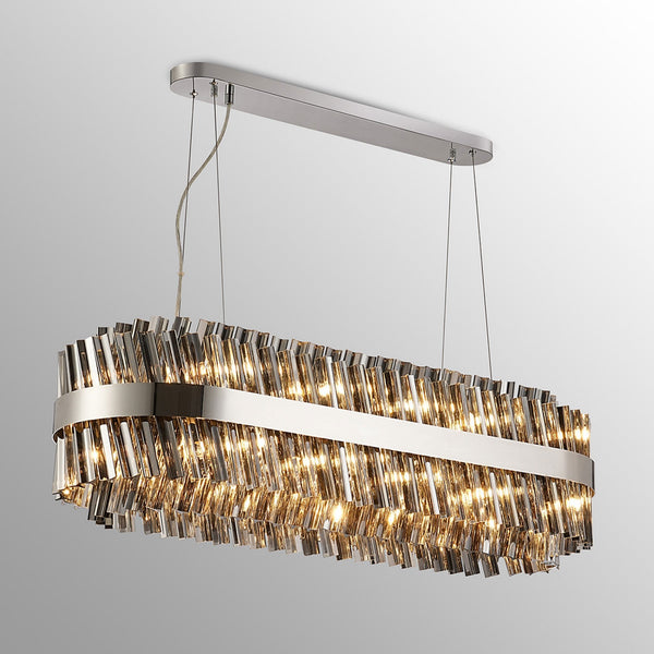 Kelly Twenty Four Light Oblong Pendant in Polished Nickel & Smoke Glass