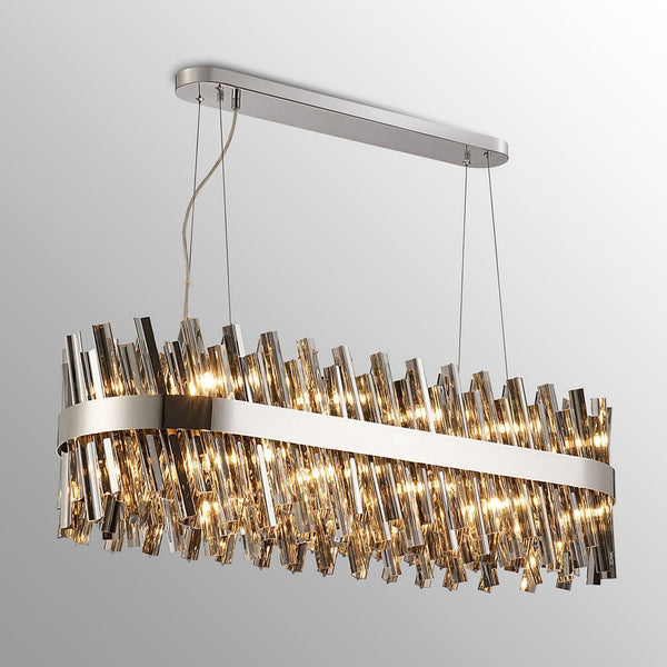 Kelly Twenty Four Light Oblong Pendant in Polished Nickel & Smoke Glass