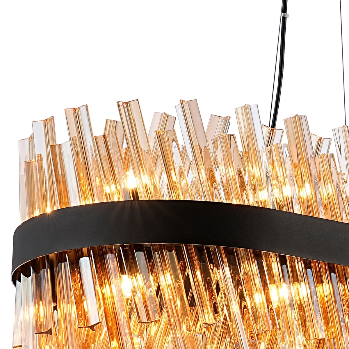 Kelly Thirty Six Light Oblong Pendant in Satin Black & Amber Glass