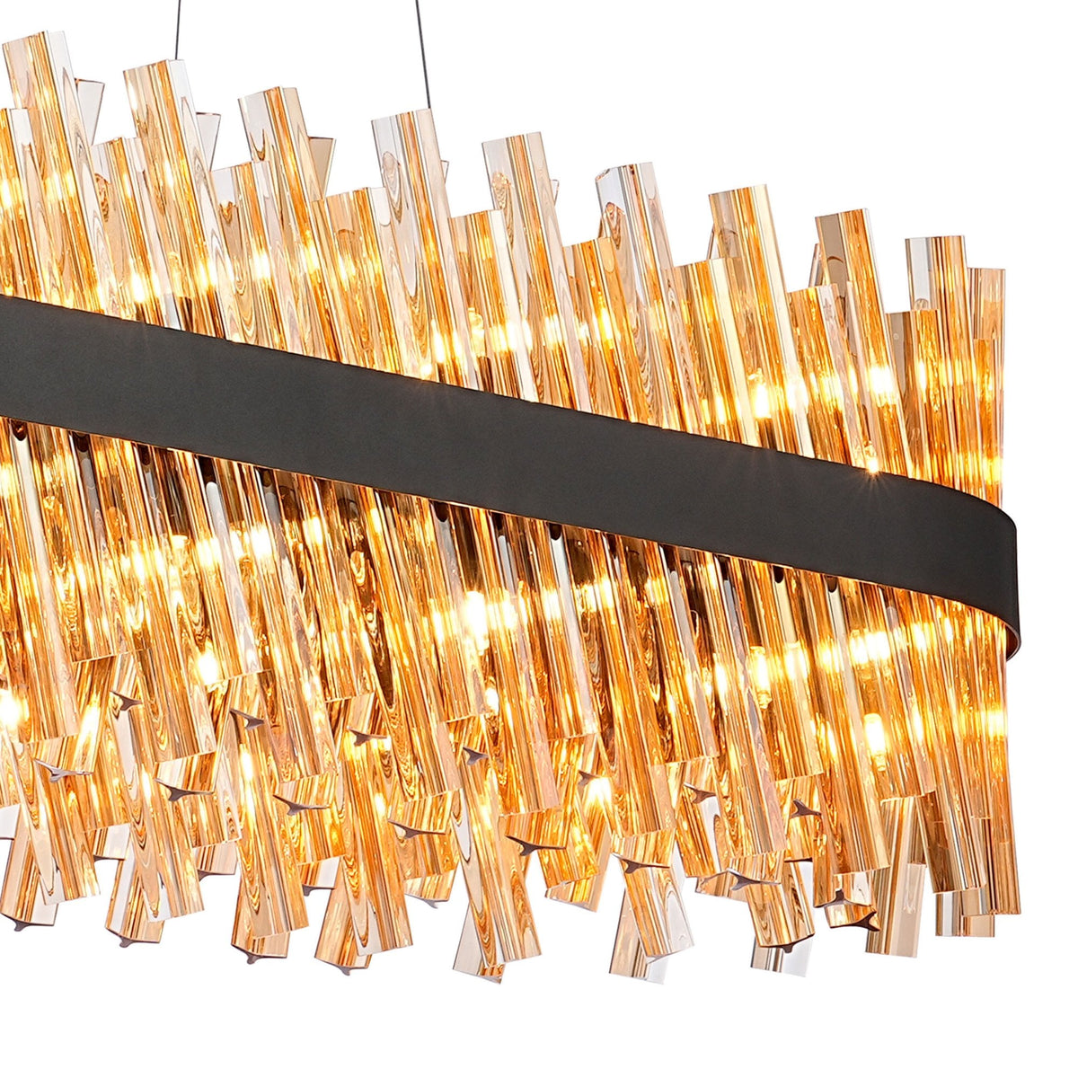 Kelly Thirty Six Light Oblong Pendant in Satin Black & Amber Glass
