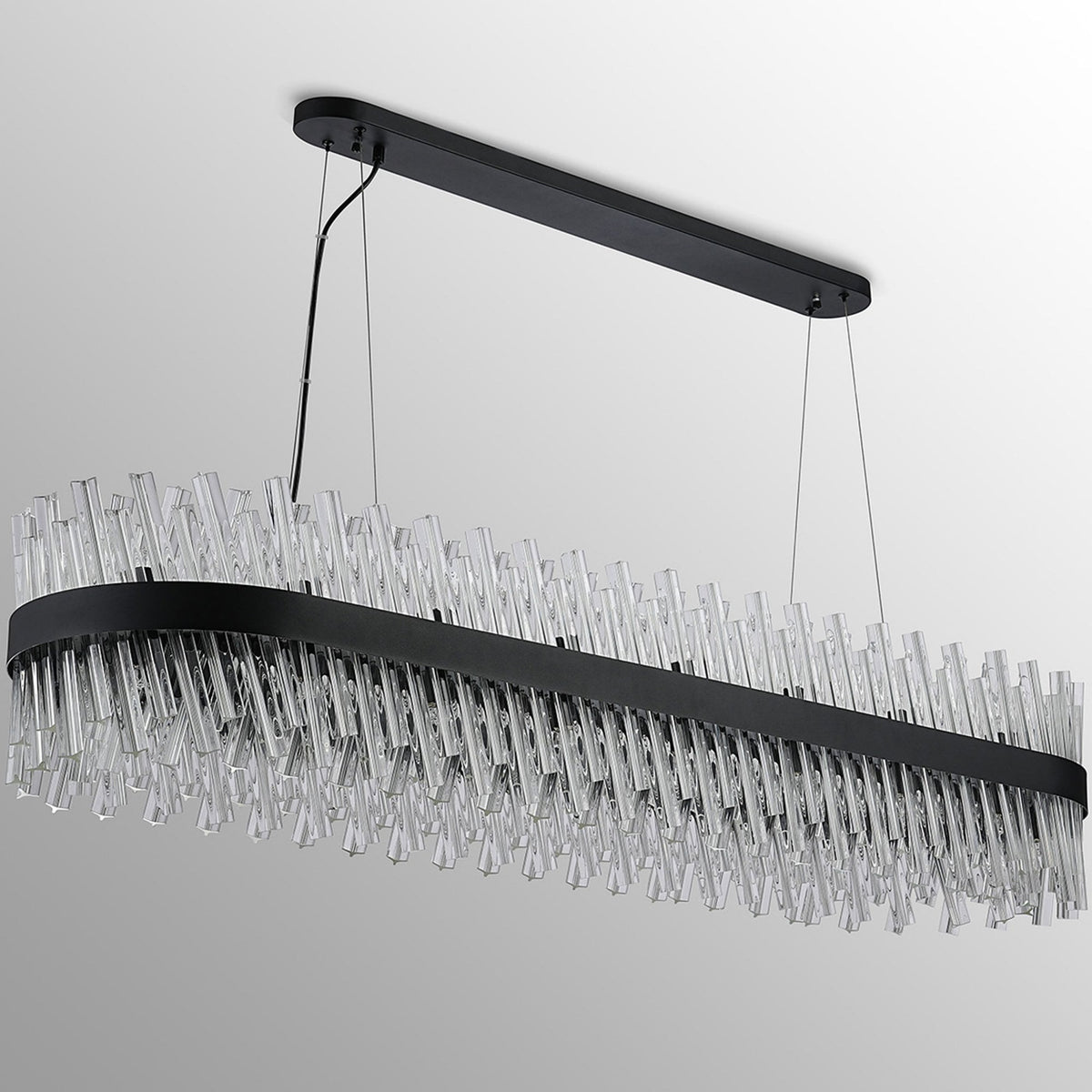 Kelly Thirty Six Light Oblong Pendant in Satin Black & Clear Glass