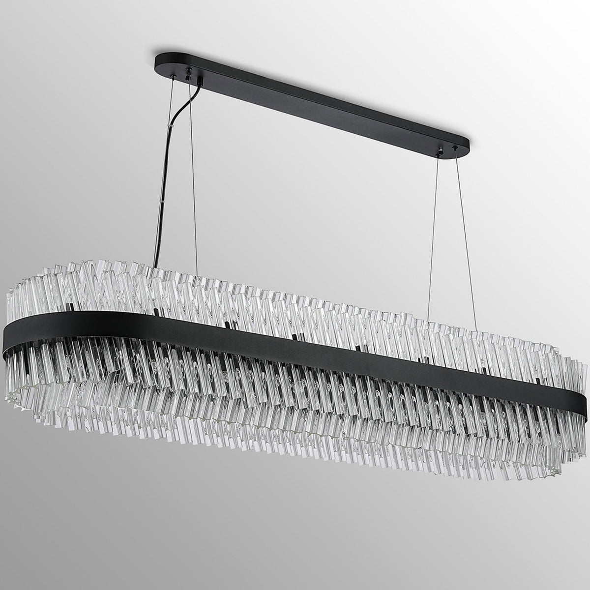 Kelly Thirty Six Light Oblong Pendant in Satin Black & Clear Glass