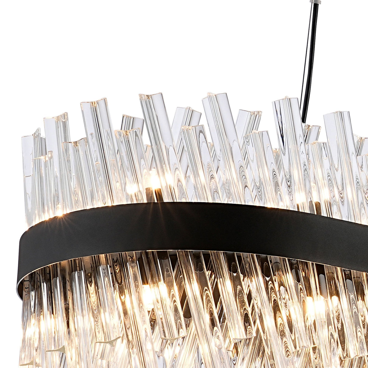 Kelly Thirty Six Light Oblong Pendant in Satin Black & Clear Glass