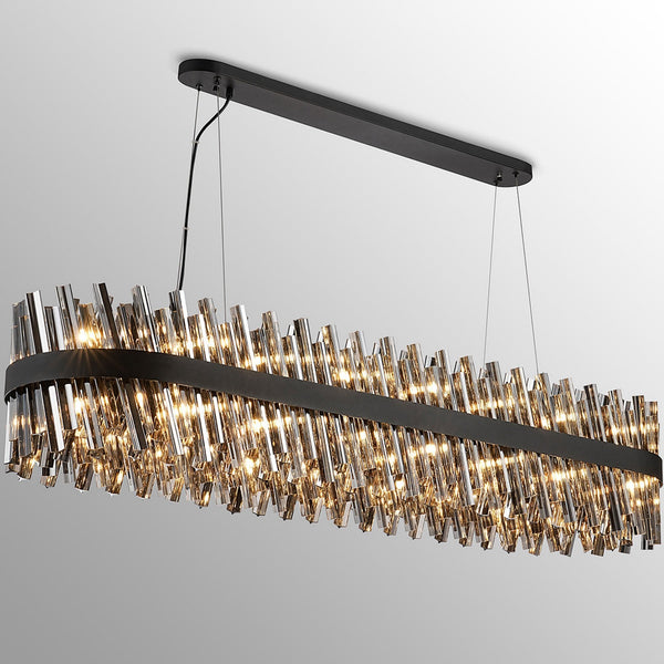 Kelly Thirty Six Light Oblong Pendant in Satin Black & Smoke Glass