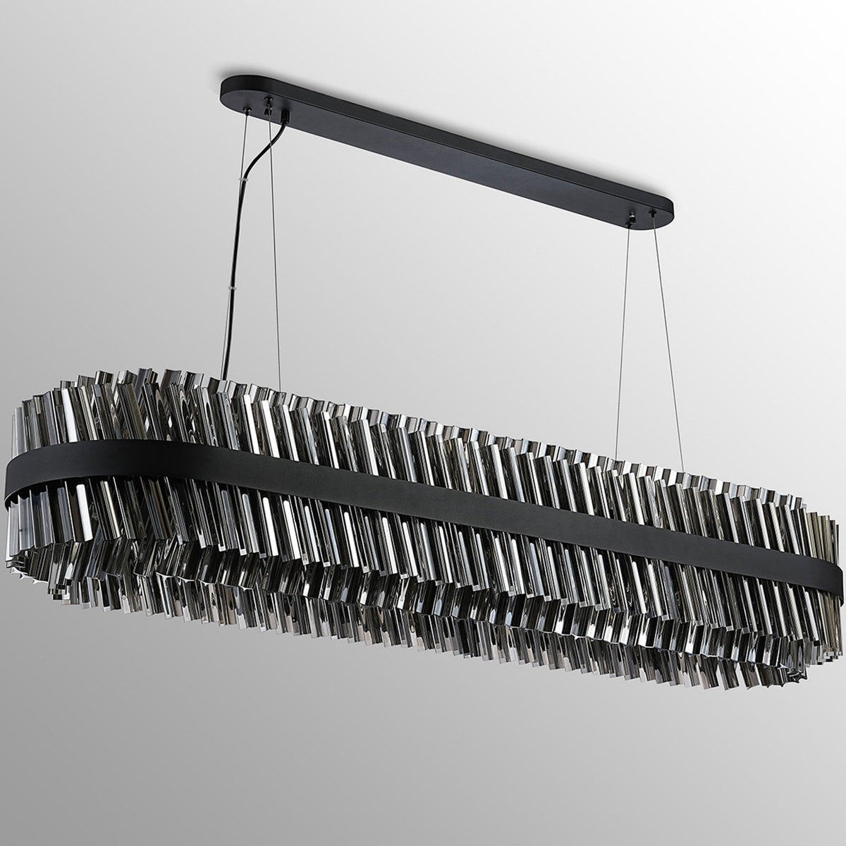 Kelly Thirty Six Light Oblong Pendant in Satin Black & Smoke Glass