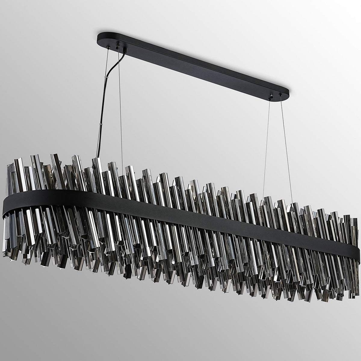 Kelly Thirty Six Light Oblong Pendant in Satin Black & Smoke Glass