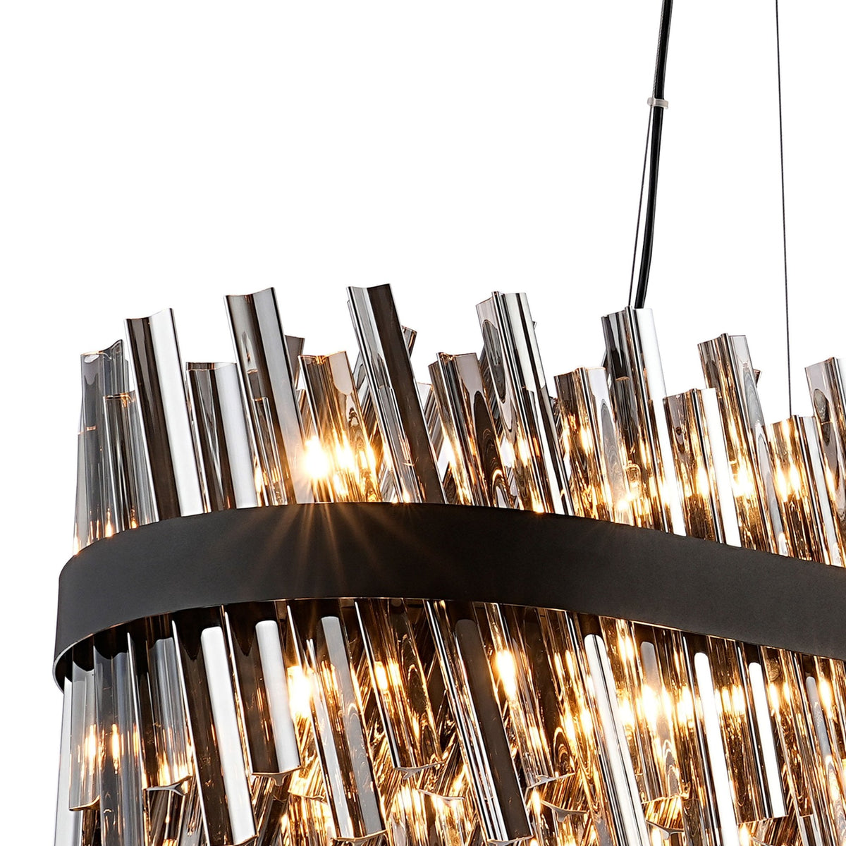 Kelly Thirty Six Light Oblong Pendant in Satin Black & Smoke Glass