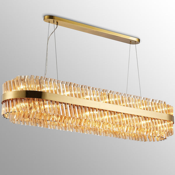 Kelly Thirty Six Light Oblong Pendant in Brass & Amber Glass