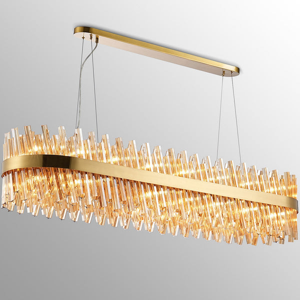 Kelly Thirty Six Light Oblong Pendant in Brass & Amber Glass
