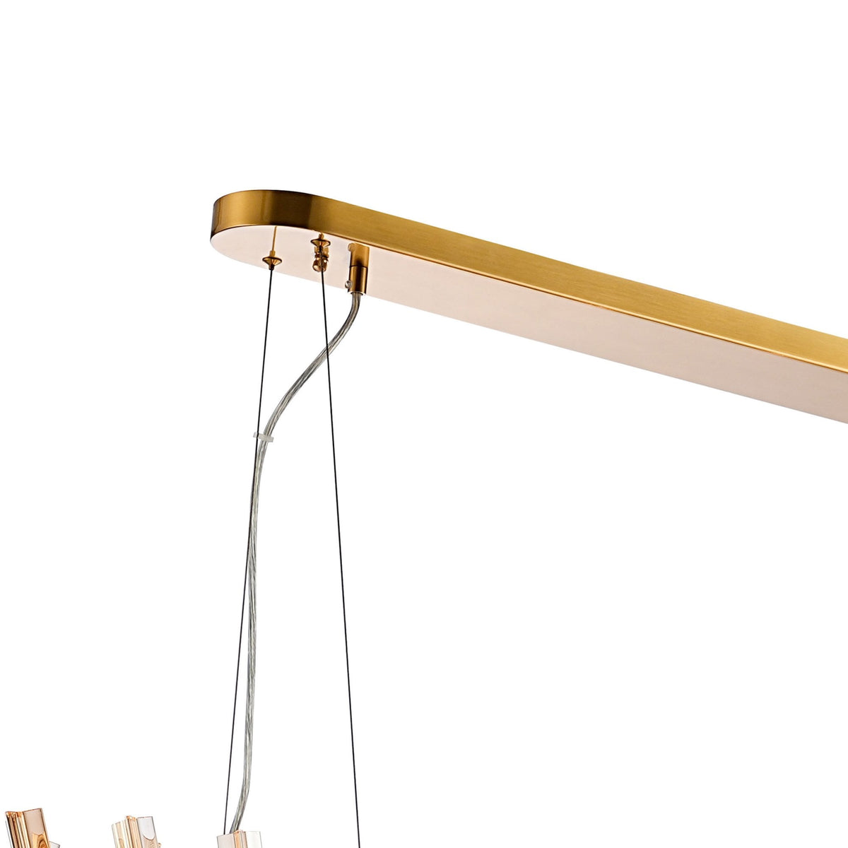 Kelly Thirty Six Light Oblong Pendant in Brass & Amber Glass