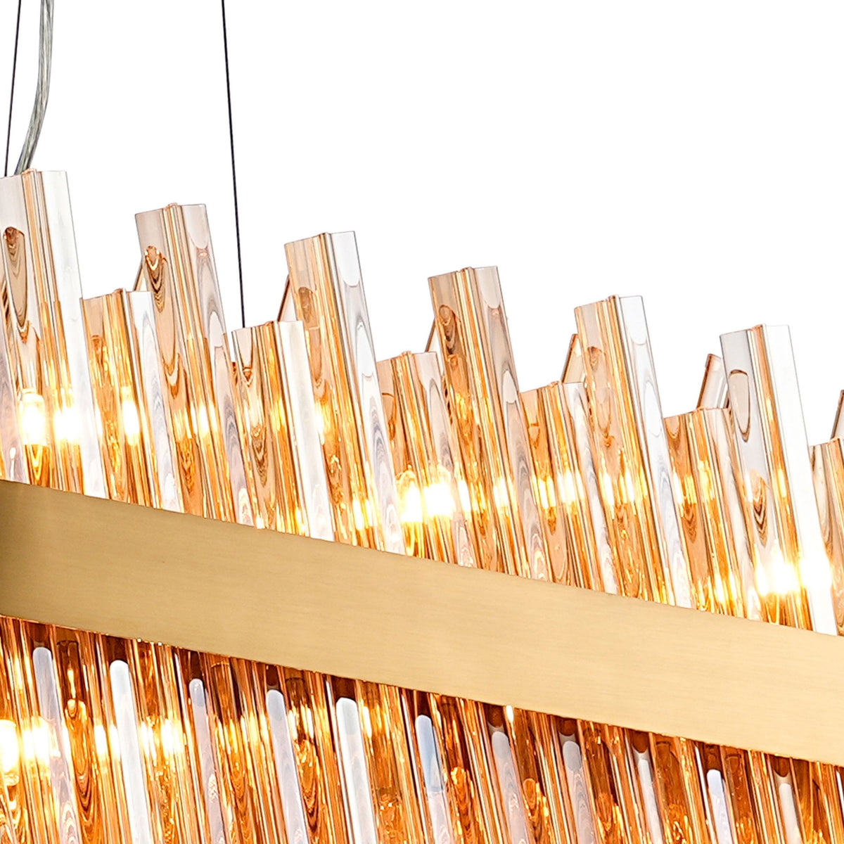 Kelly Thirty Six Light Oblong Pendant in Brass & Amber Glass