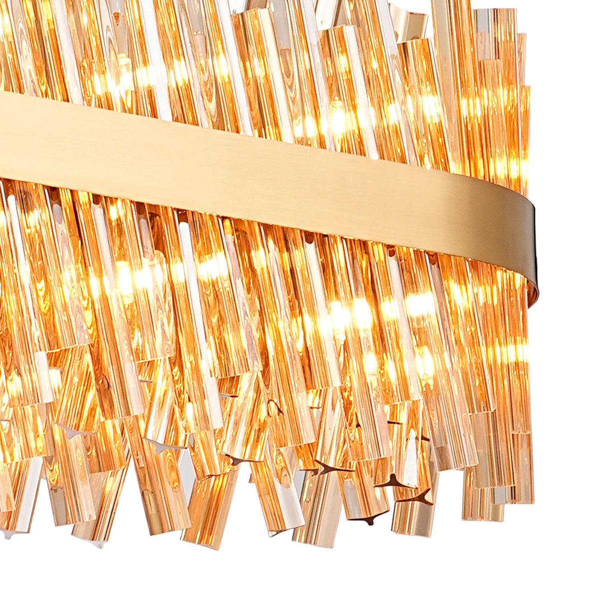 Kelly Thirty Six Light Oblong Pendant in Brass & Amber Glass