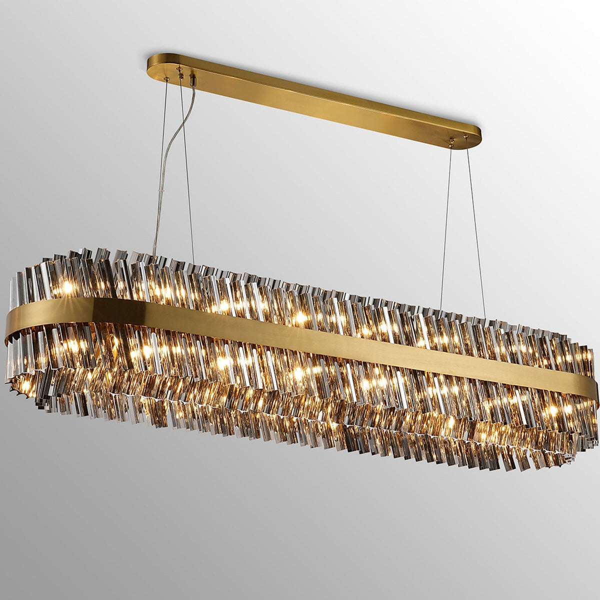 Kelly Thirty Six Light Oblong Pendant in Brass & Smoke Glass