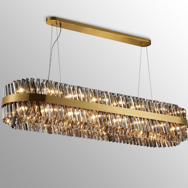 Kelly Thirty Six Light Oblong Pendant in Brass & Smoke Glass