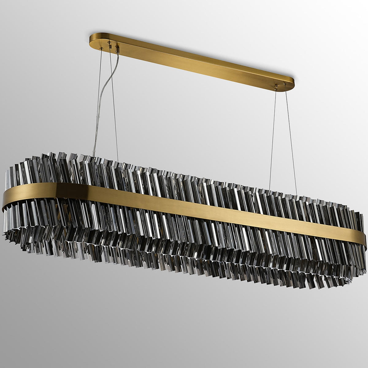 Kelly Thirty Six Light Oblong Pendant in Brass & Smoke Glass