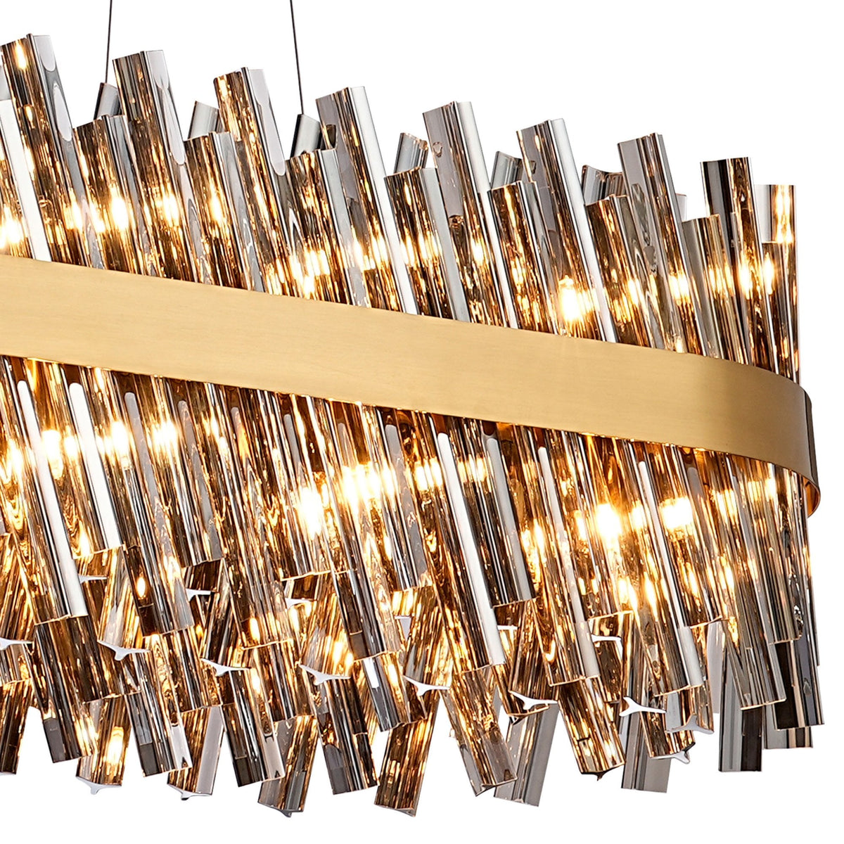 Kelly Thirty Six Light Oblong Pendant in Brass & Smoke Glass