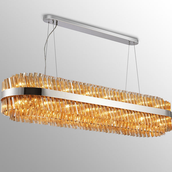 Kelly Thirty Six Light Oblong Pendant in Polished Nickel & Amber Glass