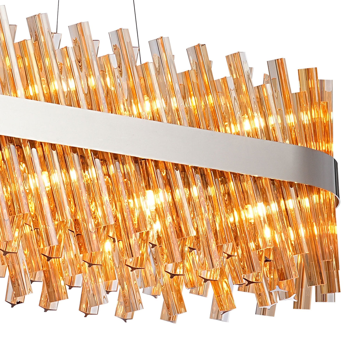 Kelly Thirty Six Light Oblong Pendant in Polished Nickel & Amber Glass