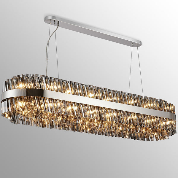 Kelly Thirty Six Light Oblong Pendant in Polished Nickel & Smoke Glass