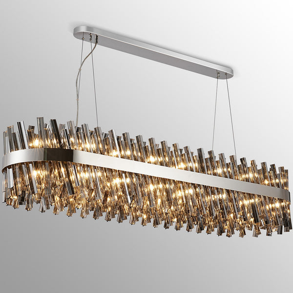 Kelly Thirty Six Light Oblong Pendant in Polished Nickel & Smoke Glass
