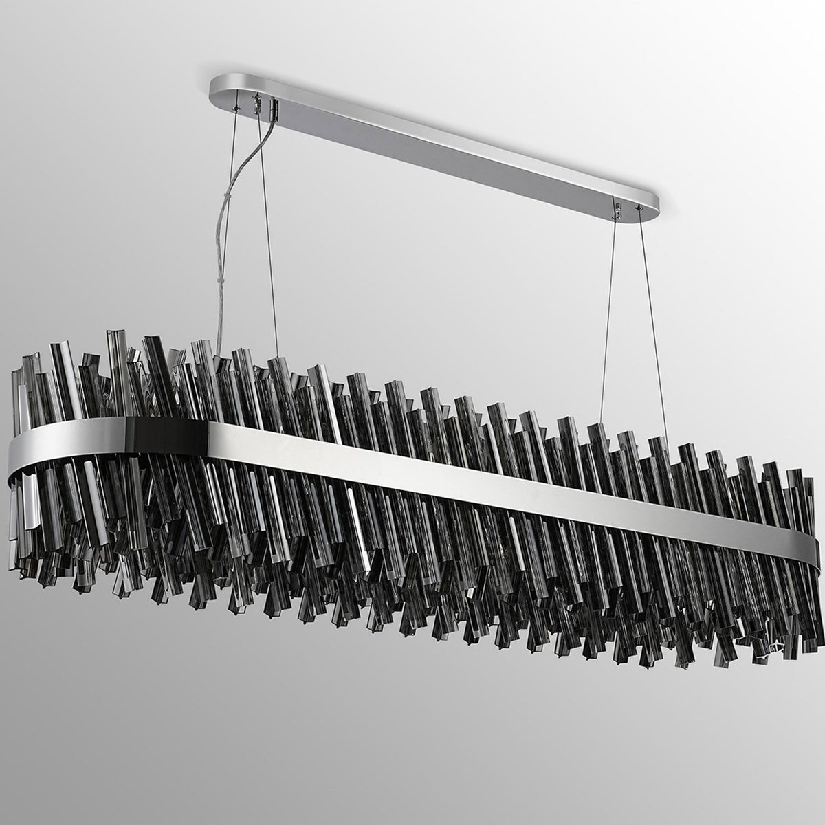 Kelly Thirty Six Light Oblong Pendant in Polished Nickel & Smoke Glass