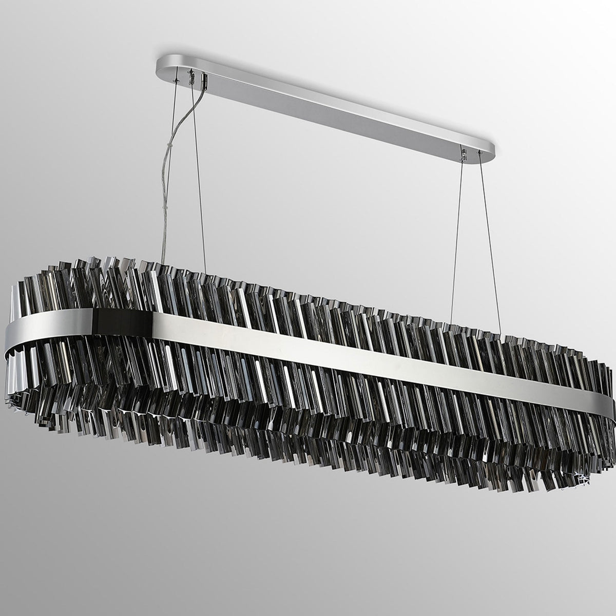 Kelly Thirty Six Light Oblong Pendant in Polished Nickel & Smoke Glass