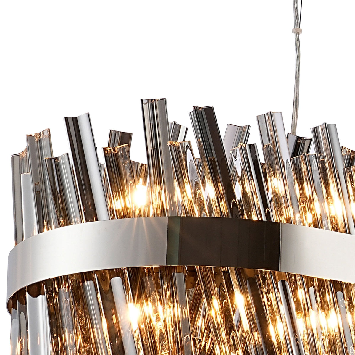 Kelly Thirty Six Light Oblong Pendant in Polished Nickel & Smoke Glass