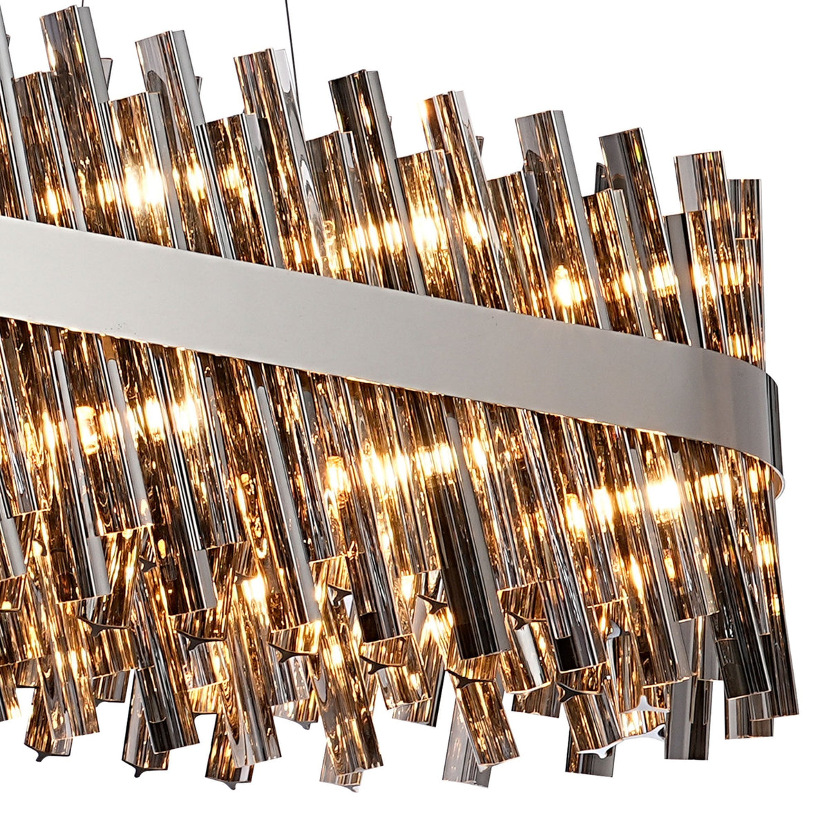 Kelly Thirty Six Light Oblong Pendant in Polished Nickel & Smoke Glass