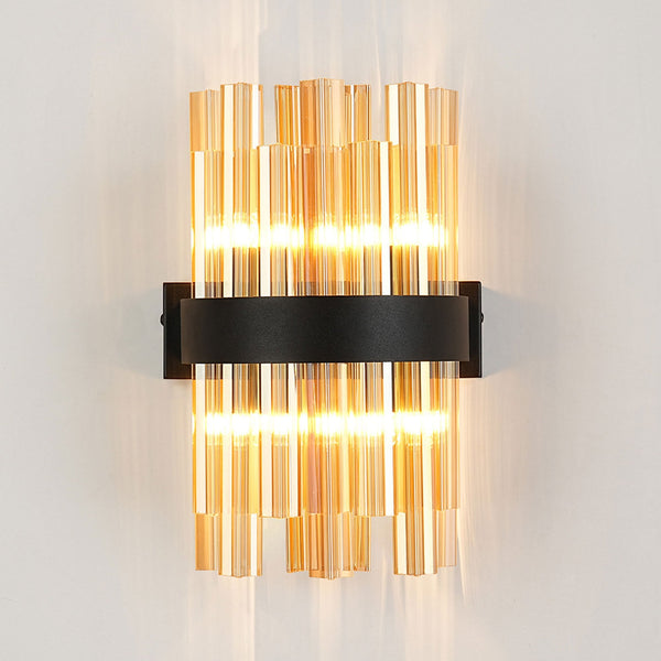 Kelly 300mm Wall Light in Satin Black & Amber Glass