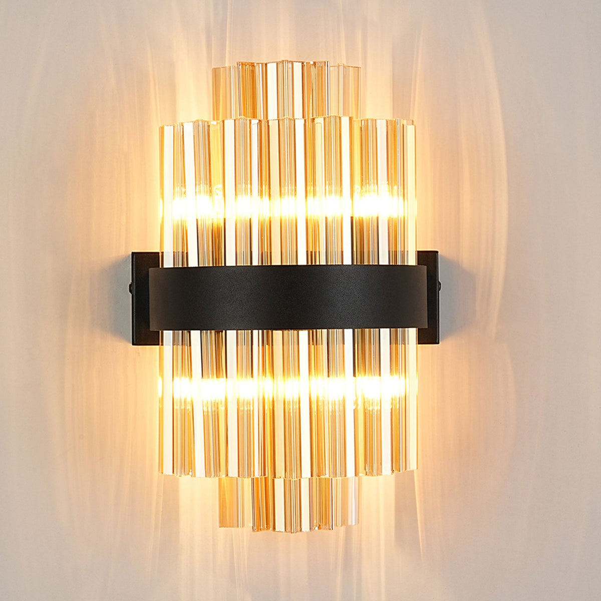 Kelly 300mm Wall Light in Satin Black & Amber Glass