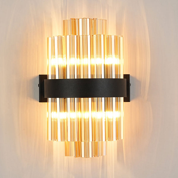 Kelly 300mm Wall Light in Satin Black & Amber Glass