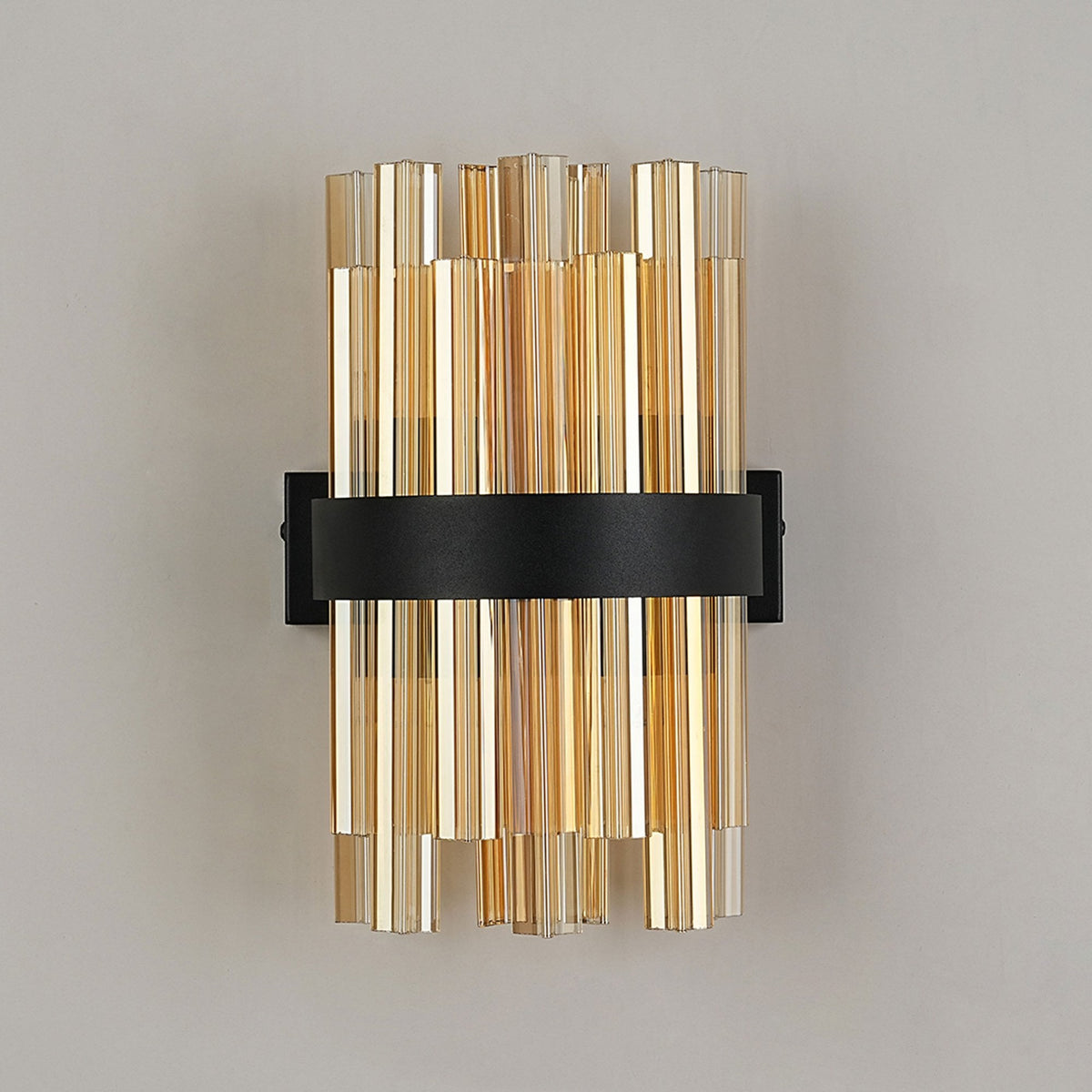 Kelly 300mm Wall Light in Satin Black & Amber Glass