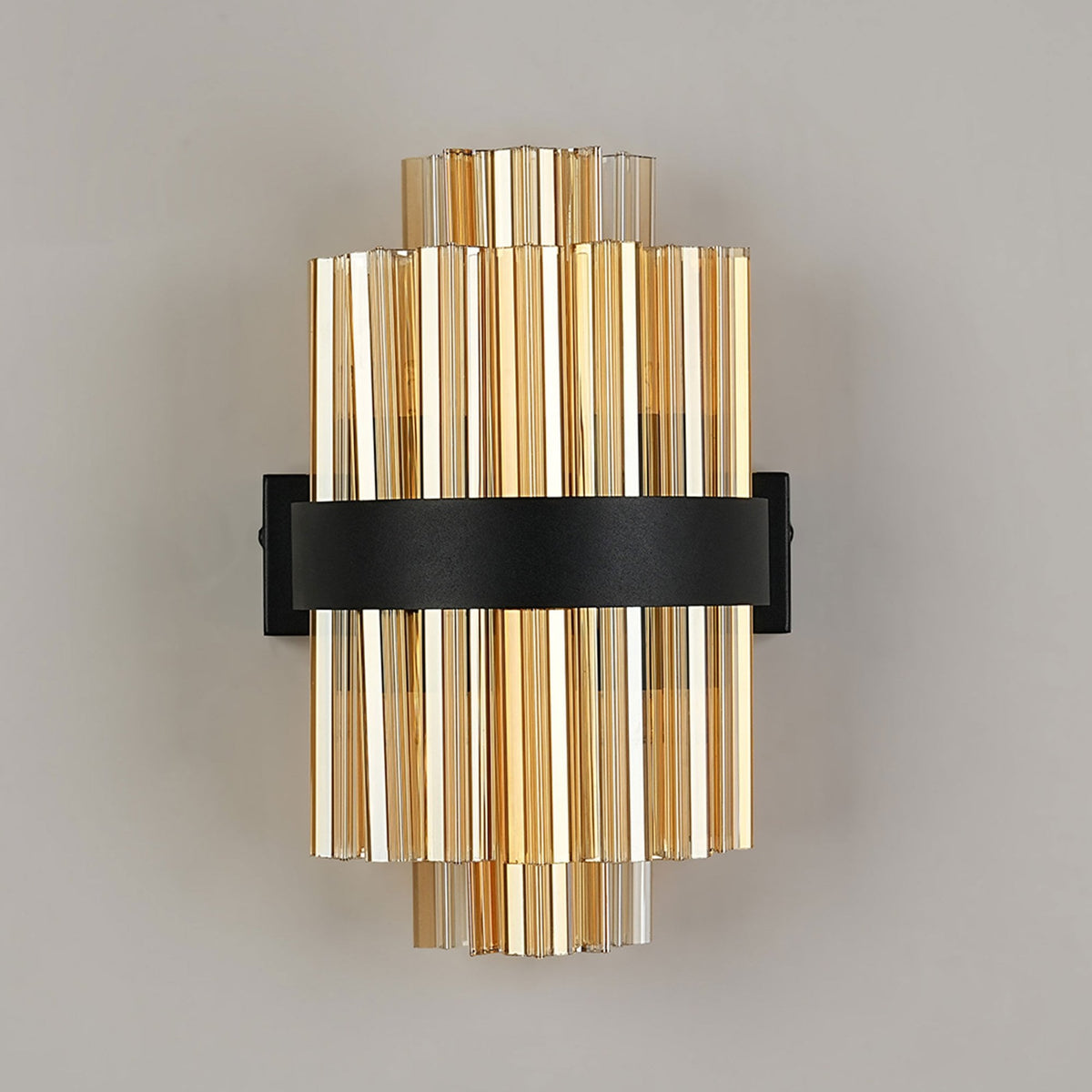Kelly 300mm Wall Light in Satin Black & Amber Glass
