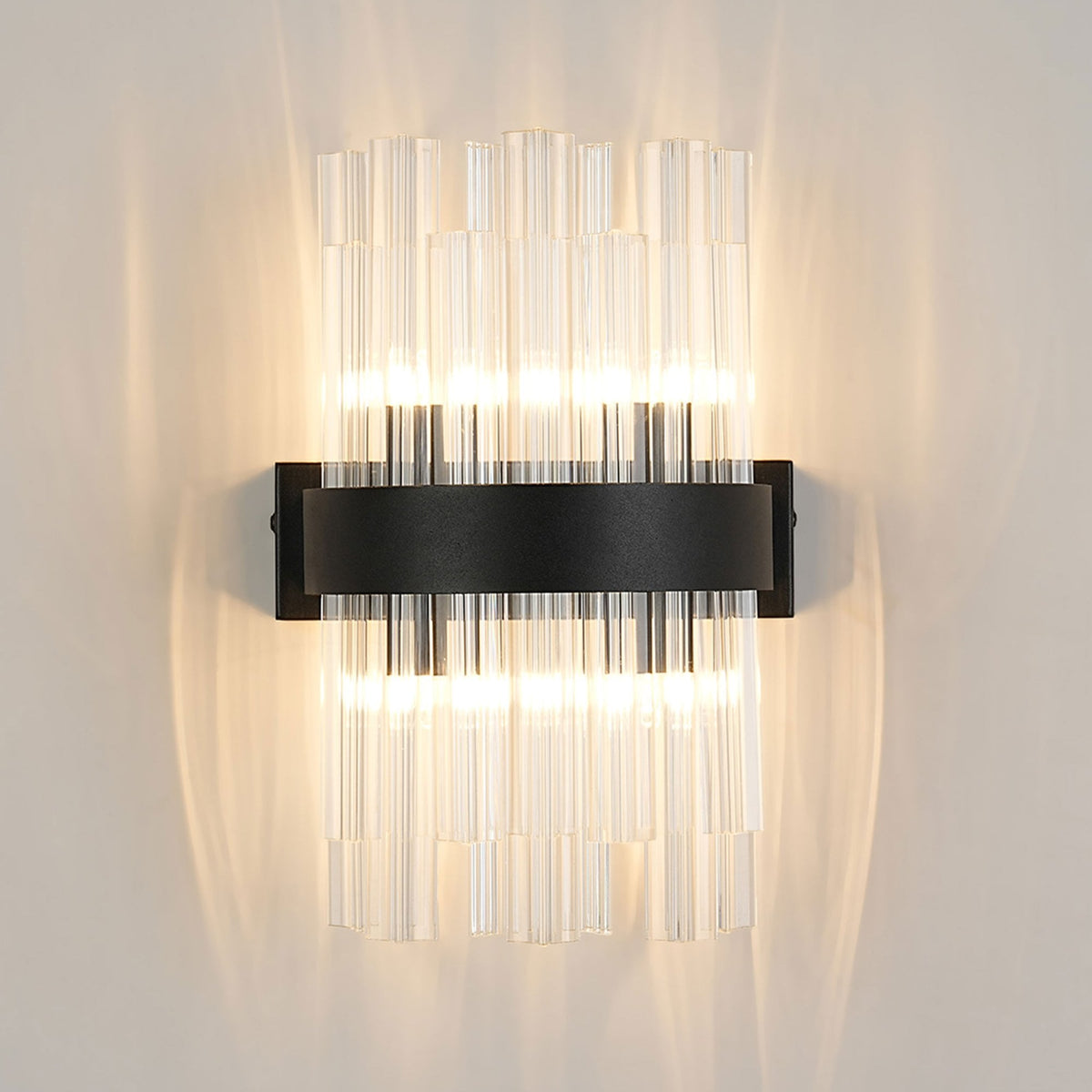 Kelly 300mm Wall Light in Satin Black & Clear Glass