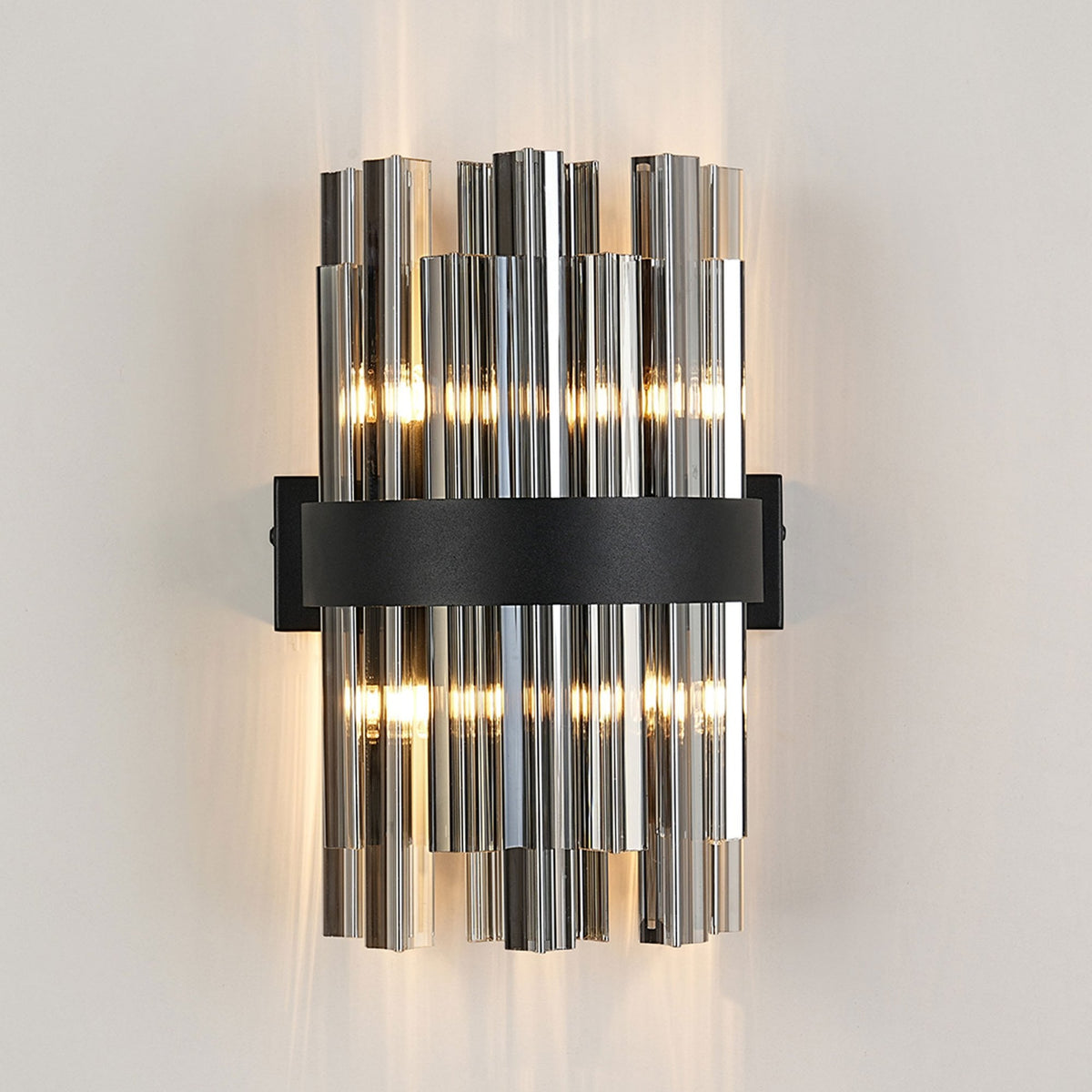 Kelly 300mm Wall Light in Satin Black & Smoke Glass