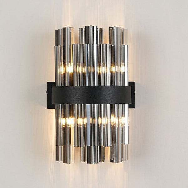 Kelly 300mm Wall Light in Satin Black & Smoke Glass