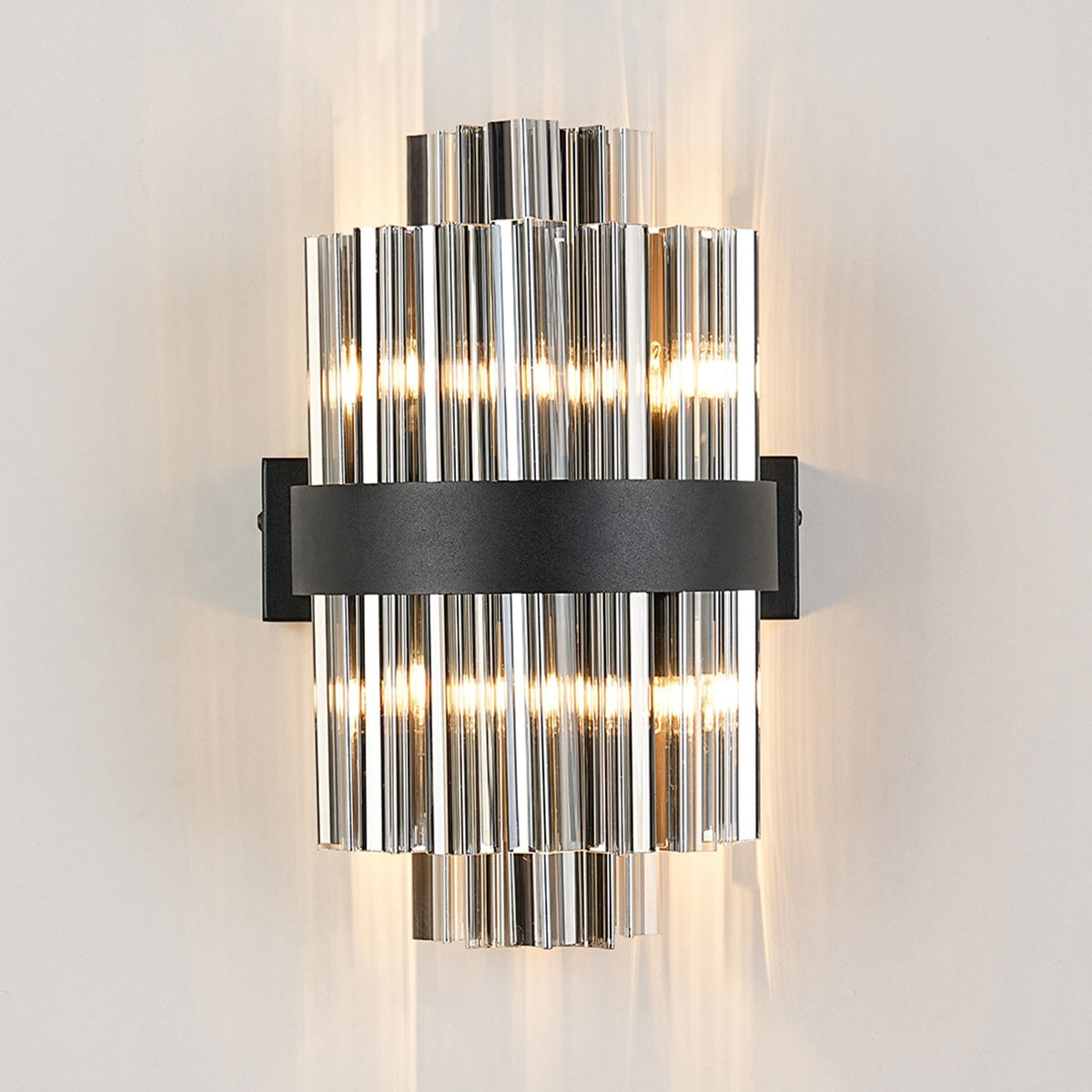 Kelly 300mm Wall Light in Satin Black & Smoke Glass