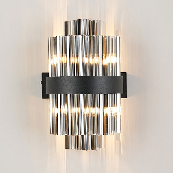 Kelly 300mm Wall Light in Satin Black & Smoke Glass