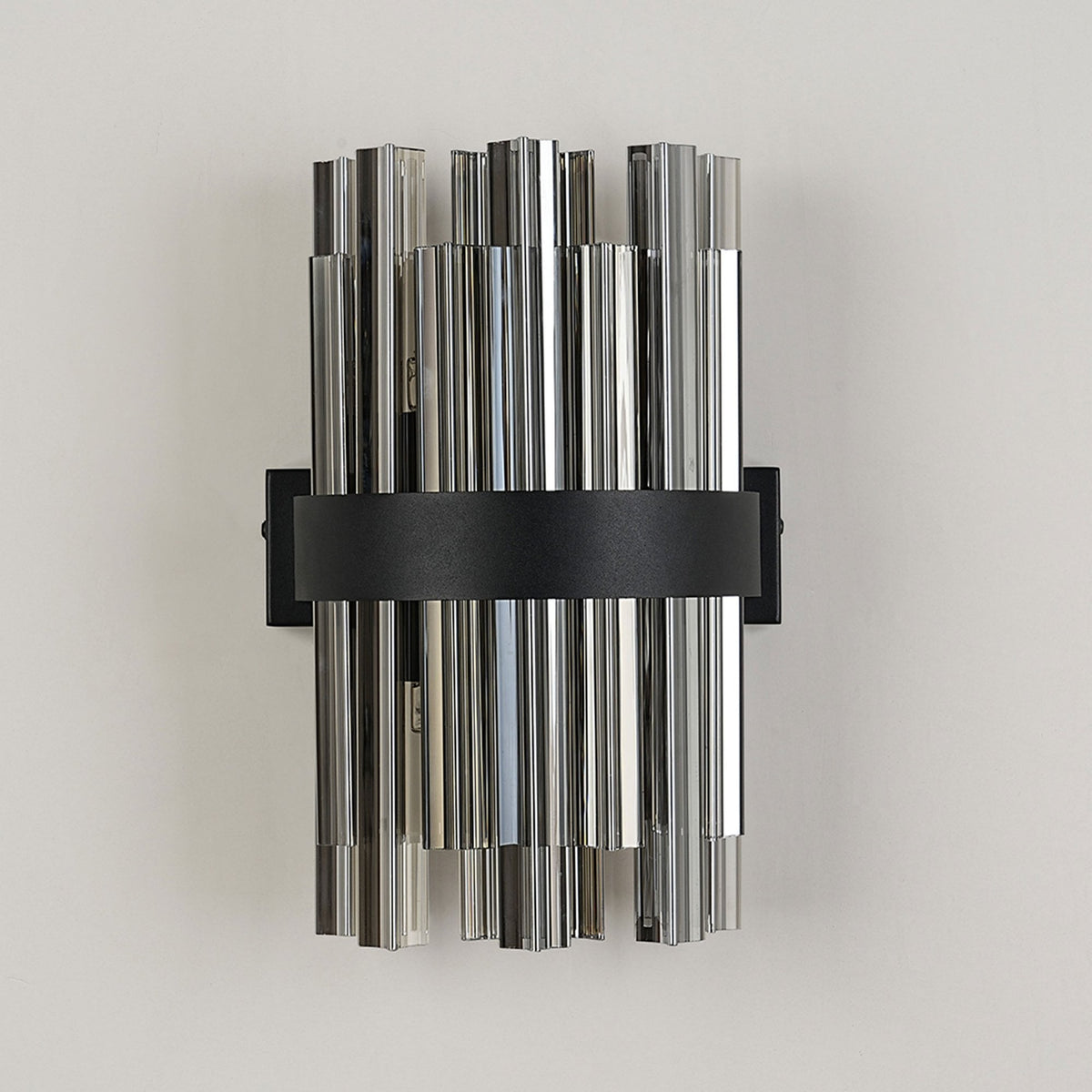 Kelly 300mm Wall Light in Satin Black & Smoke Glass