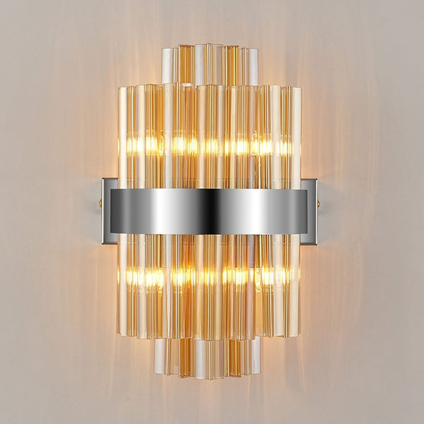 Kelly 300mm Wall Light in Polished Nickel & Amber Glass