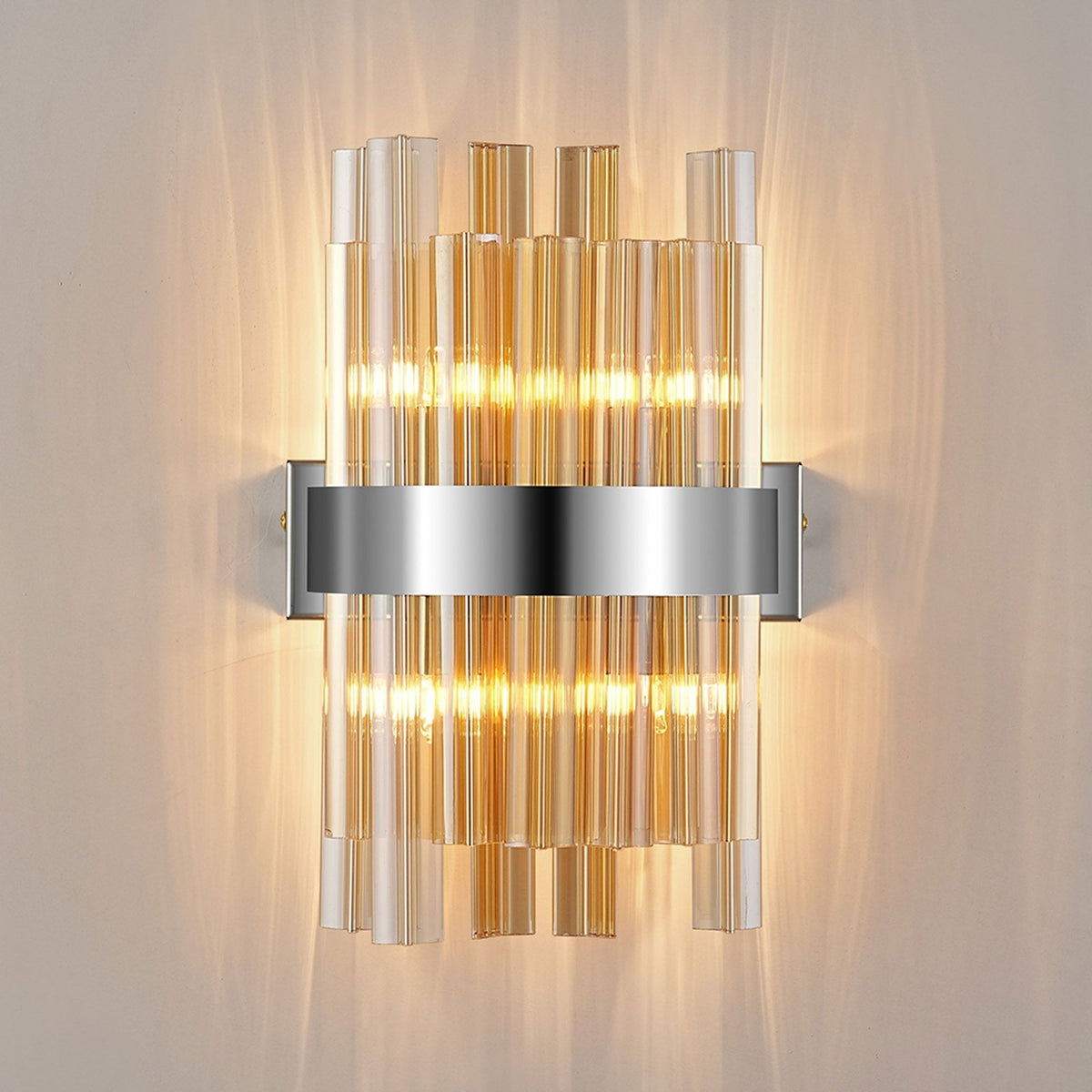 Kelly 300mm Wall Light in Polished Nickel & Amber Glass