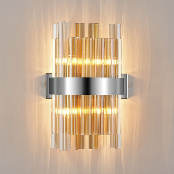 Kelly 300mm Wall Light in Polished Nickel & Amber Glass