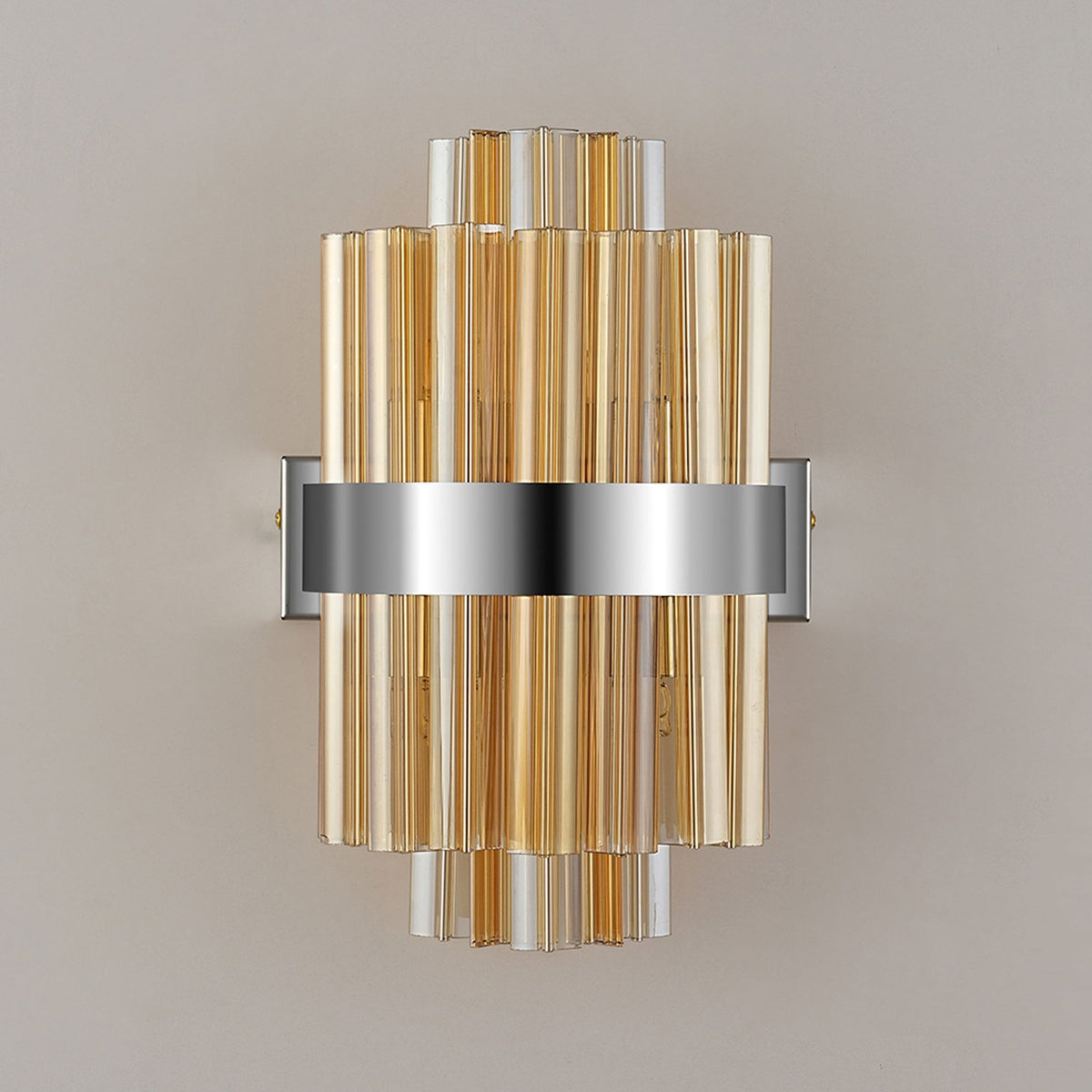 Kelly 300mm Wall Light in Polished Nickel & Amber Glass