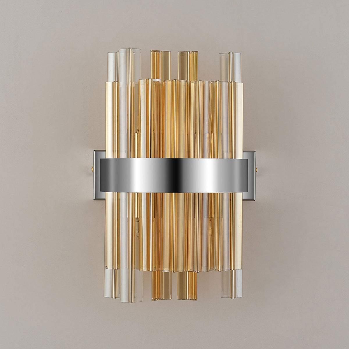 Kelly 300mm Wall Light in Polished Nickel & Amber Glass