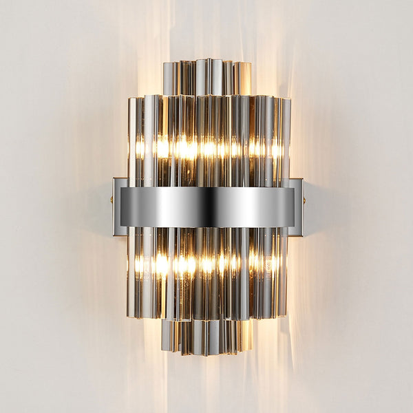Kelly 300mm Wall Light in Polished Nickel & Smoke Glass