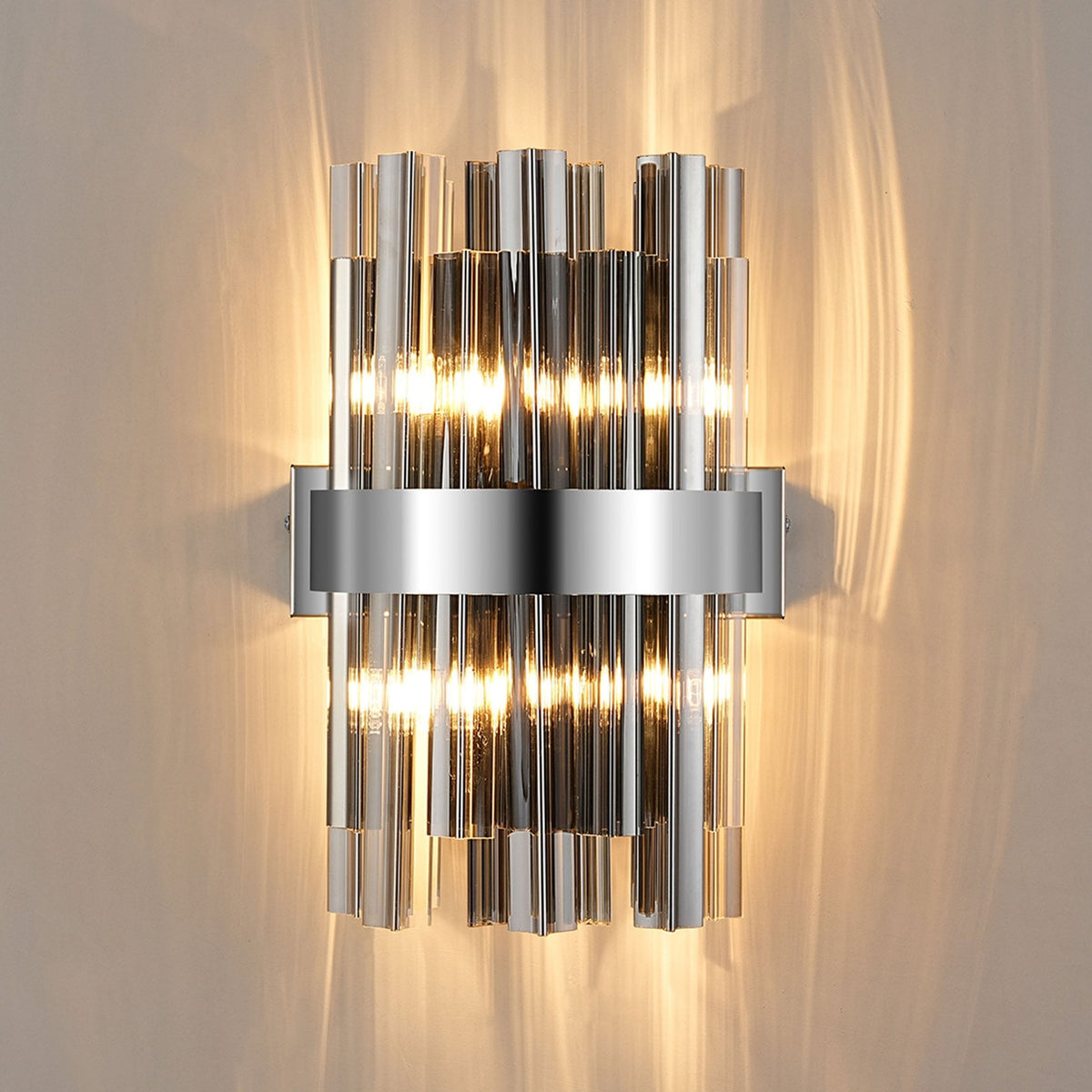 Kelly 300mm Wall Light in Polished Nickel & Smoke Glass