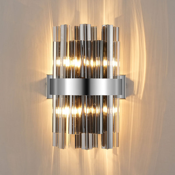 Kelly 300mm Wall Light in Polished Nickel & Smoke Glass