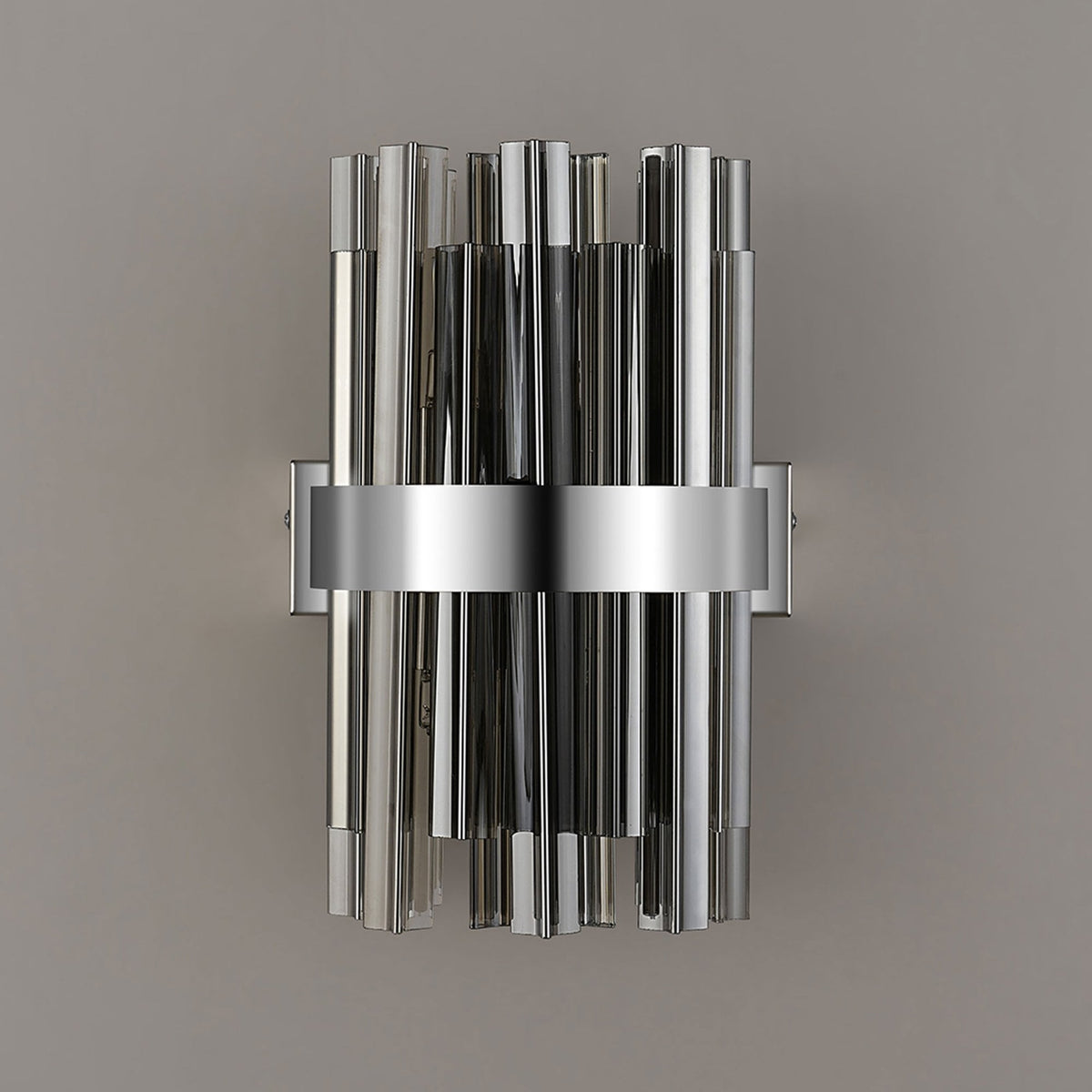 Kelly 300mm Wall Light in Polished Nickel & Smoke Glass